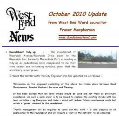 Cllr Fraser Macpherson's Update to West End Community Council