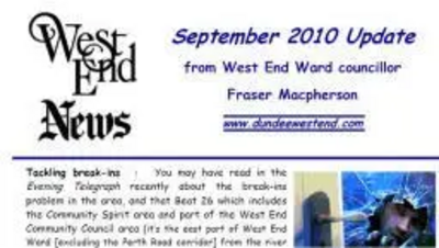 Cllr Fraser Macpherson's September 2010 Update to West End Community Council